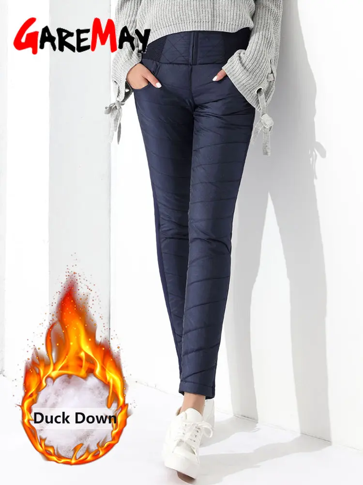 GareMayWinterPantsWomenDuckDownVelvetHighWaistSkinnyWarm