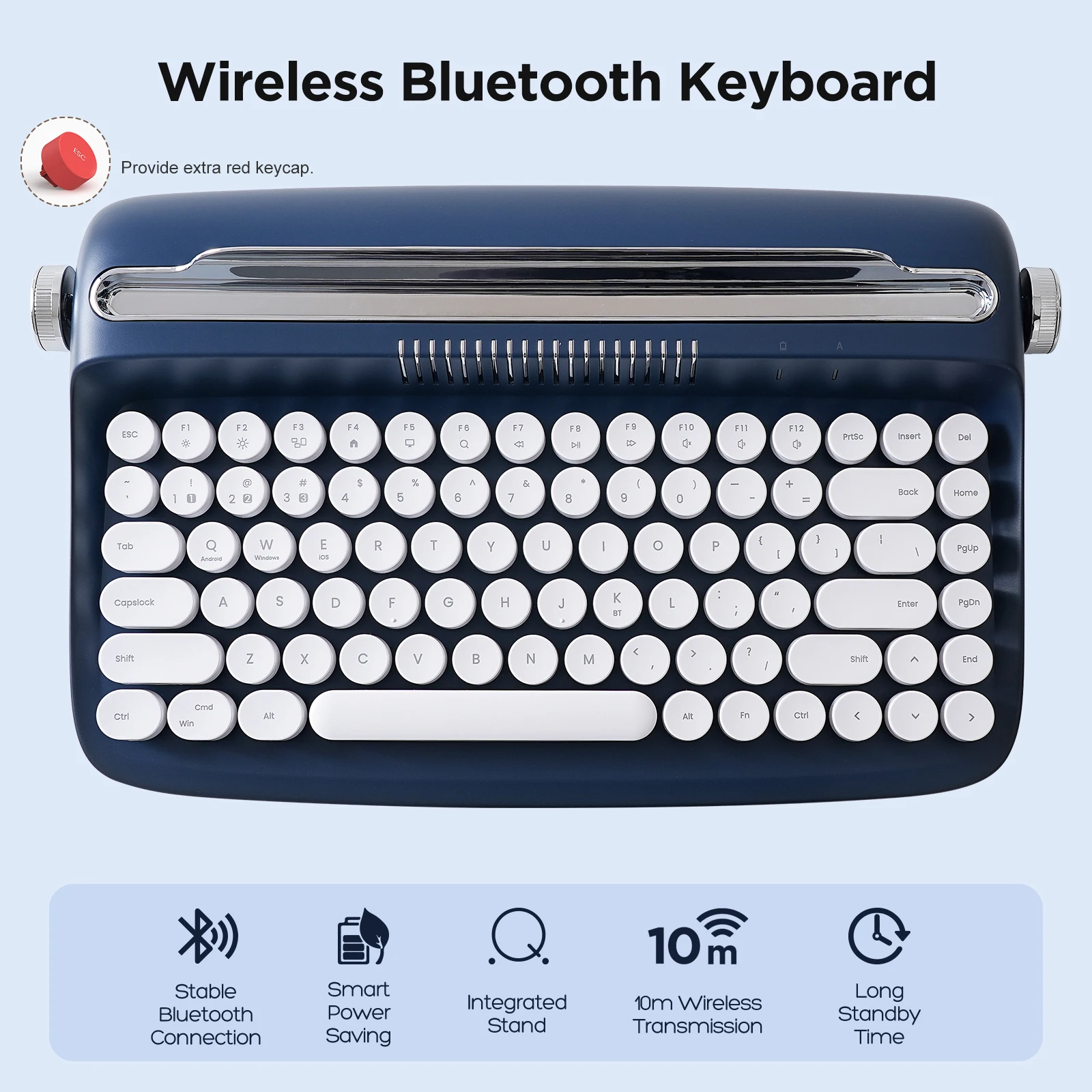 Yunzii-actto B303 Máquina de Escrever sem Fio Bluetooth Midnight Navy Retro Teclado Estético com Suporte Integrado para Vários Dispositivos - Imagem 3