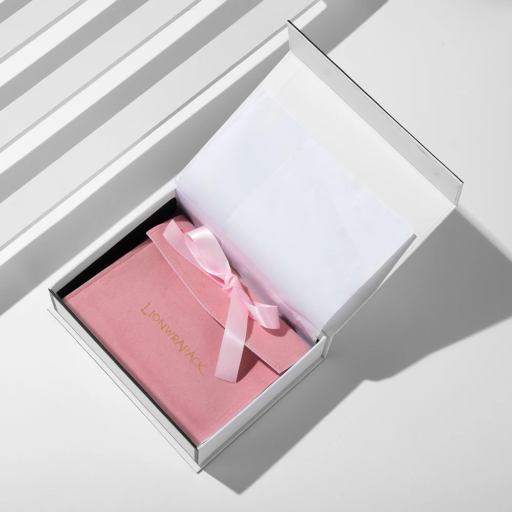 Custom Sustainable Packaging Pink Velvet Bag  Book Shaped Jewelry With Pouch Bag business packaging