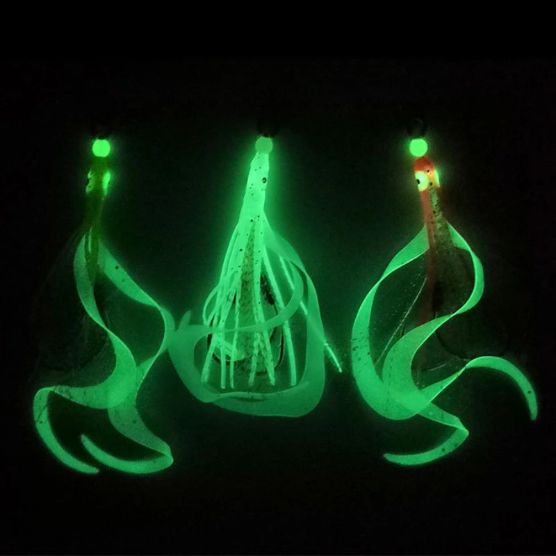 2Pcs/Pack Glow Assist Hooks With Squid Skirts Lumious Slow Jig Silicone  Skirt Double Fishing Hooks Sea Fishing Lure Accessories - AliExpress