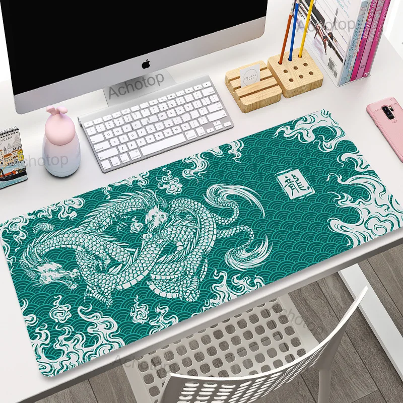 Chinese Dragon Art Gaming Mouse Pad - Large Pink & White XXL Desk Mat (100x55cm)