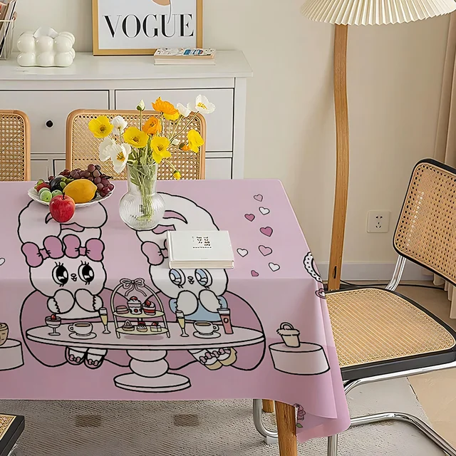 E-Esther B-Bunny Cartoon Tablecloth Tea Coffee Table Cloth Waterproof Cloth Wall Stove Rack Rectangular Wedding Banquet Home 3