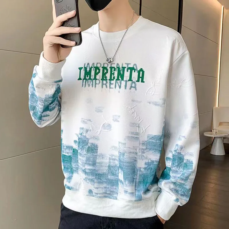 Fashion O-Neck Spliced All-match Printed Sweatshirt Men Clothing 2023 Autumn New Oversized Casual Tops Loose Korean Sweatshirts