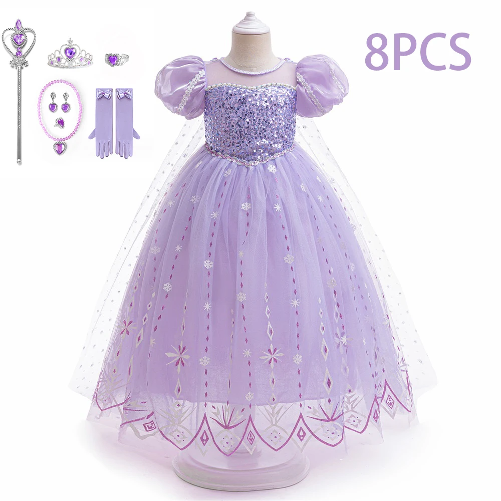 Mädchen 8 stücke Pailletten Elsa Prinzessin Kleid Mädchen gefroren Cosplay Party Kleid junge Kinder leuchten Schneeflocke Kleidung Mode Abendkleid