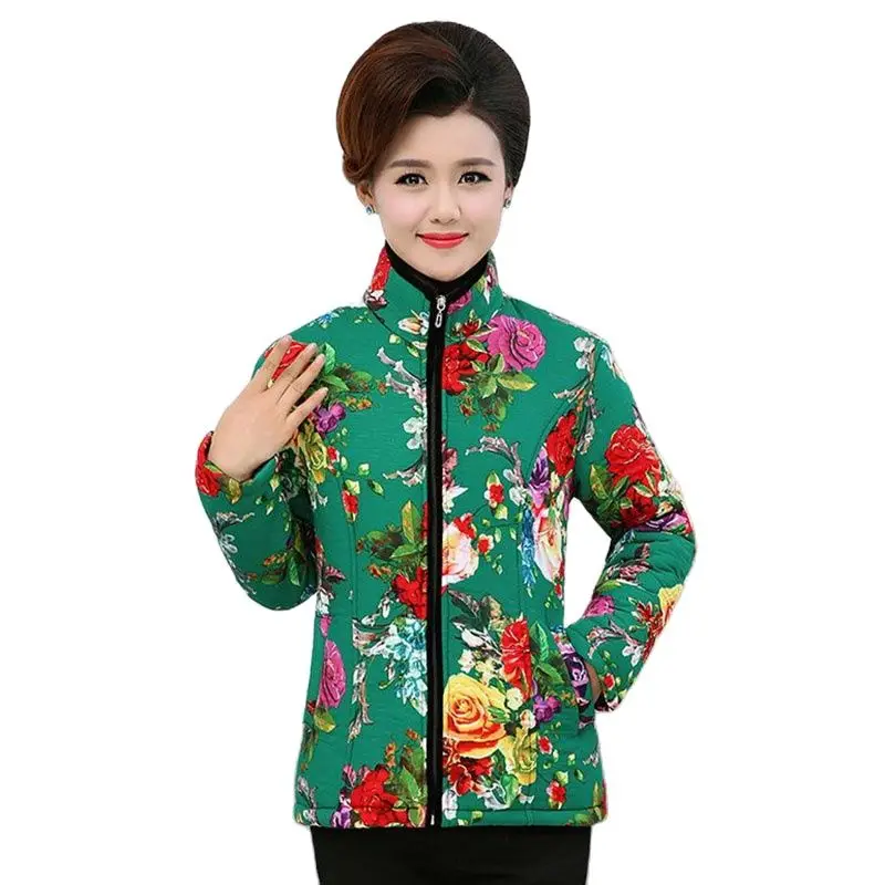 Middle-aged And Elderly Women's Mother Cotton-padded Jacket Loose Short Coat Winter Grandma Warm Printed Cotton-padded Jacket