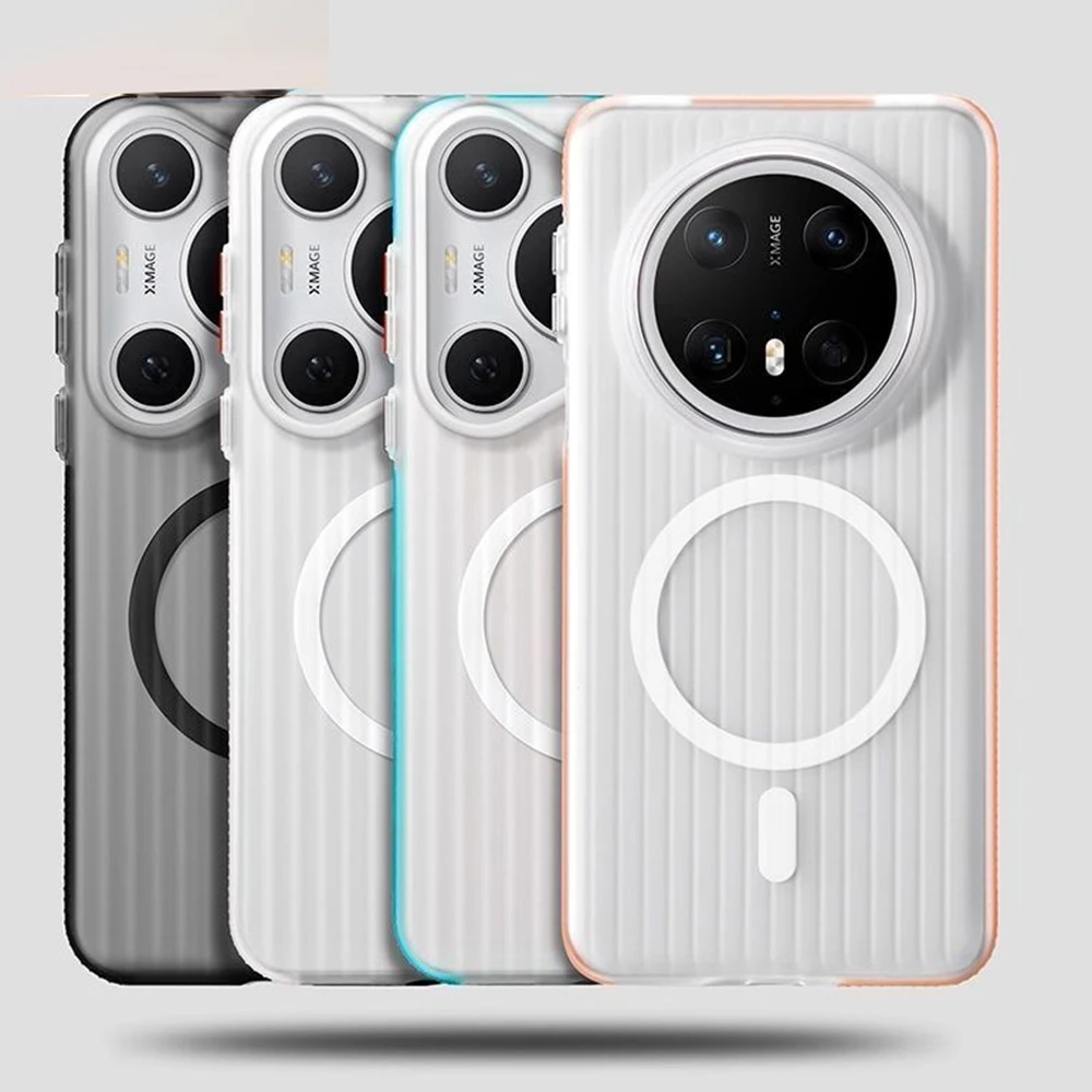 Magnetic Transparent Frosted Stripe Case with Corrugated Design