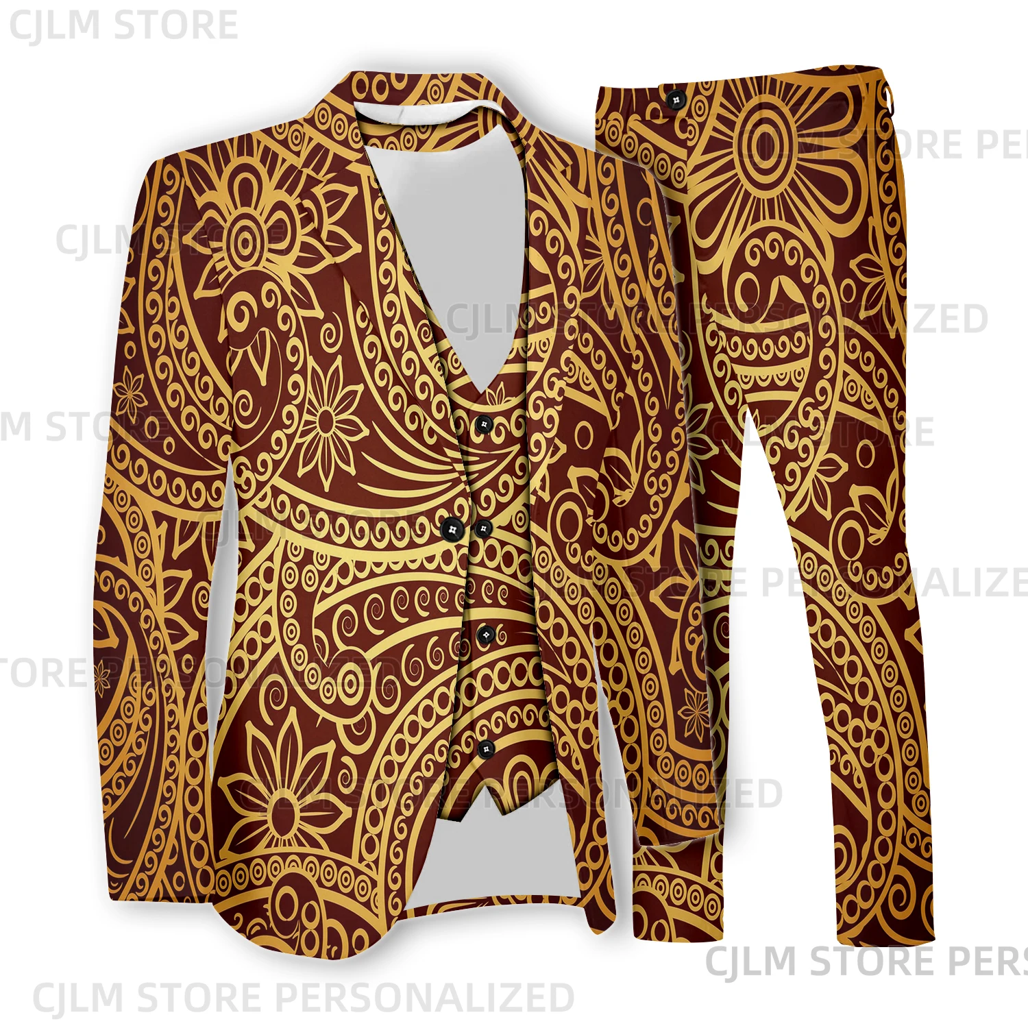 3 Piece Suits Set 3D Print Fashion Suit Pant & Blazer & Suit Vest For Men Formal Wear Customize Vintage Sets