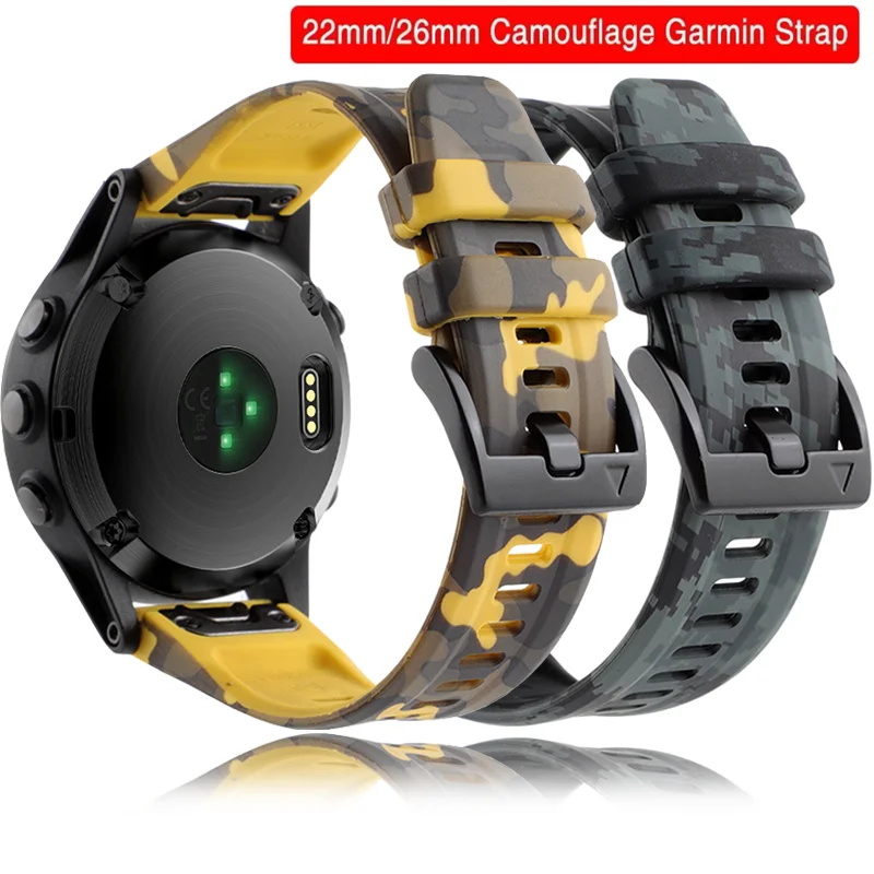 

22mm 26mm Camouflage Strap for Garmin Fenix 7X 6 Pro 6X 7 Fenix 5 5XPlus Printing Watchband Camouflage Military Band Quick Fit