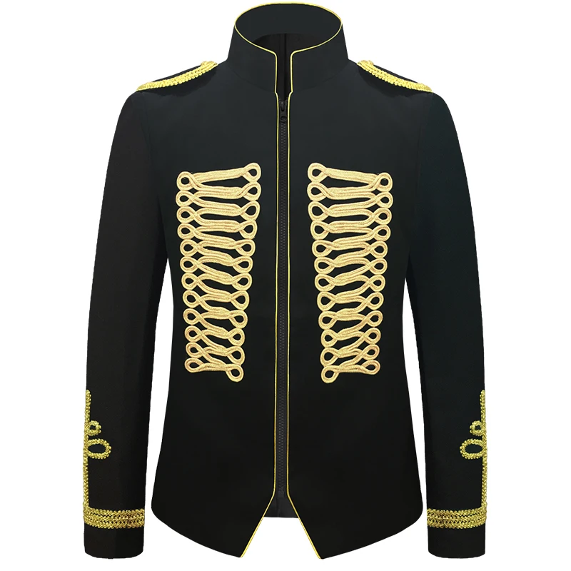 

Men Gold Weave EMB Suit Zip Fly Drama Costume Party Blazer Men Gold Embroidery Coat Jacket Wedding Stage Party Perfomance Palace