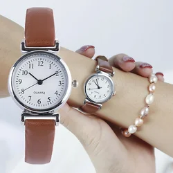 Elegant Women's Retro Quartz Watch with Black and Red Leather Strap (Brown)