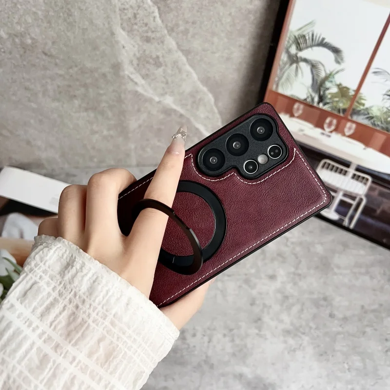 Vintage Leather MagSafe Case with Foldable Ring Bracket