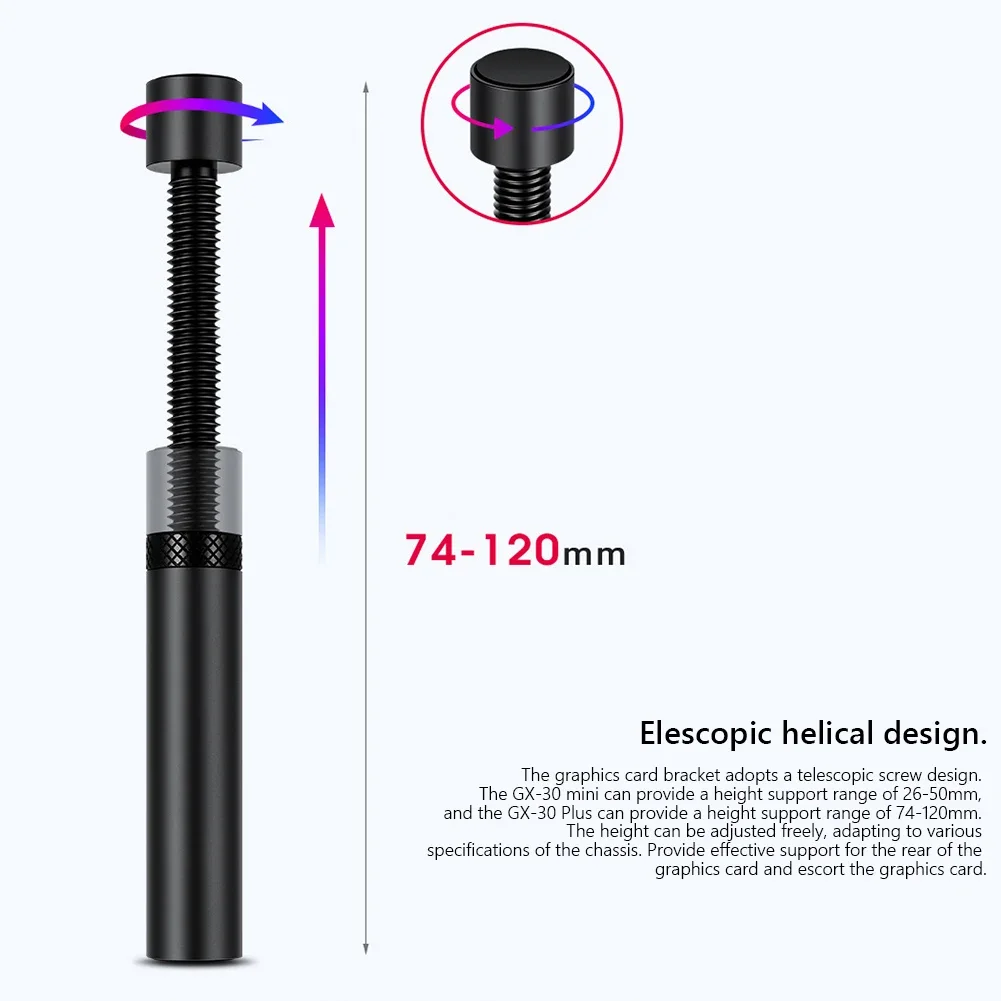 GX-30Plus 그래픽 카드 GPU 버팀대, 수직 텔레스코픽 회전 스탠드 브래킷, 비디오 카드 새그 홀더, 비디오 카드홀더 VC-15, 16 플러스