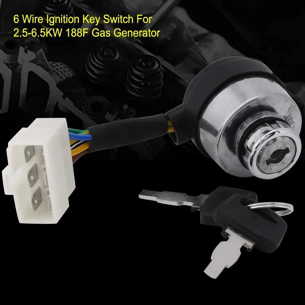 Cylinder Ignition Switch Gasoline Generator 6 Lines Electric Key Start Gasoline Generator Ignition Switch Keys 188F Durable