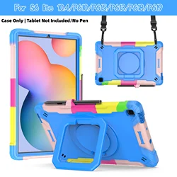 Versatile 360° Rotating Tablet Case with Pen Holder & Shoulder Strap - Galaxy Tab S6 Lite (Rainbow Blue)