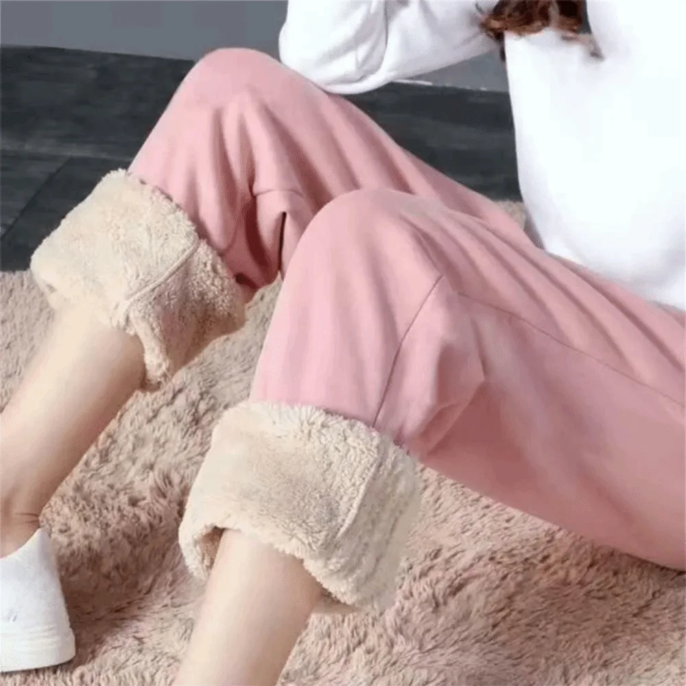 High Waist Fleece Lined Joggers Fleece Lined Adjustable Drawstring Harem Pants Stretchy Solid Color Plush Pants Sports