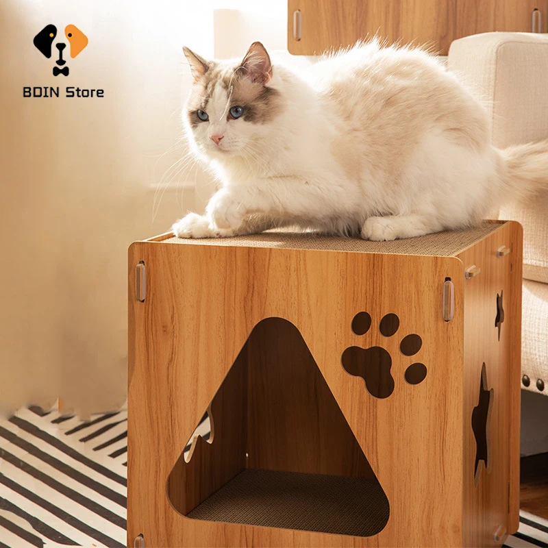 

Cat Scratcher Scraper Bed Toy Wooden Cat House 2022 Unique Paw Desigh Pet Basket Cat Sleeping Cave Scratch Toy Pet Supplies
