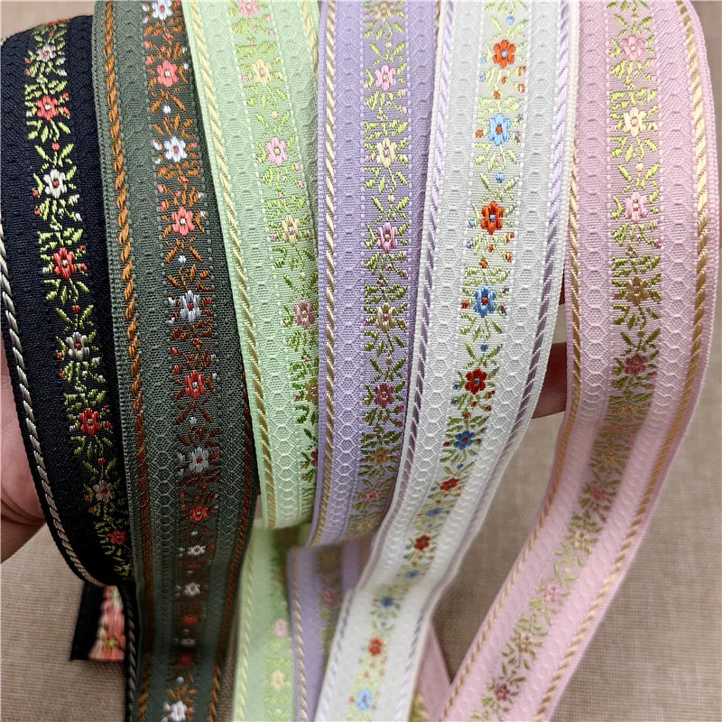 Little Flower Embroidered Jacquard Ribbon Webbing Lace For DIY Hair Ornaments Pet Collar Accessories 5Yards 25-35MM embroidery ribbon webbing ribbon sequins lace ribbon