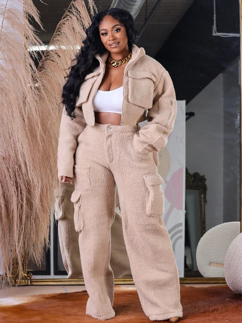 streetwear-fleece-2-piece-sets-women-outfit-winter-warm-clothes-jacket-top-pockets-cargo-pant-sets-tracksuit-women-two-piece-set