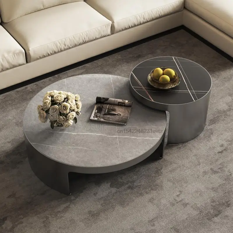 

Custom Matte Gray Modern Minimalist Style Italian Designer New Round Coffee Table Combination Luxury Living Room Tv Cabinet Set