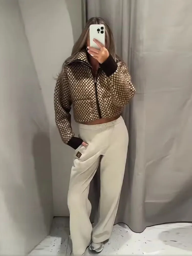 Women Jacket Fashion Splicing Knitted Short Coat Women Casual High Street Long Sleeve Autumn New Bomber Jackets Outerwear