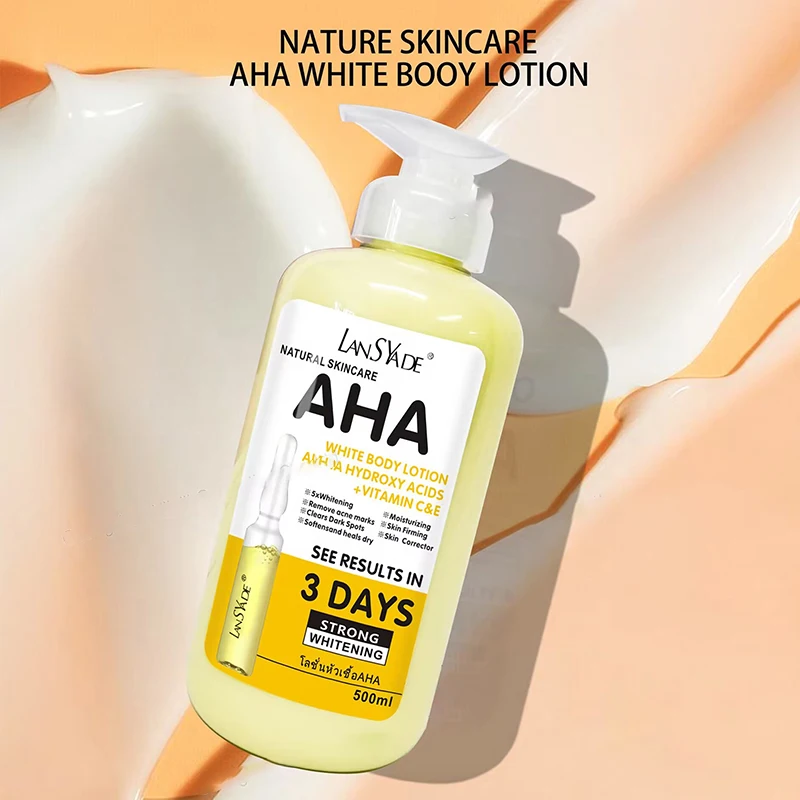500ml AHA Whitening Body Cream ALPHA Hydroxy Acids Vitamin C Moisturizing Lightening Body Lotion Remove Acne Marks Skin Care 4