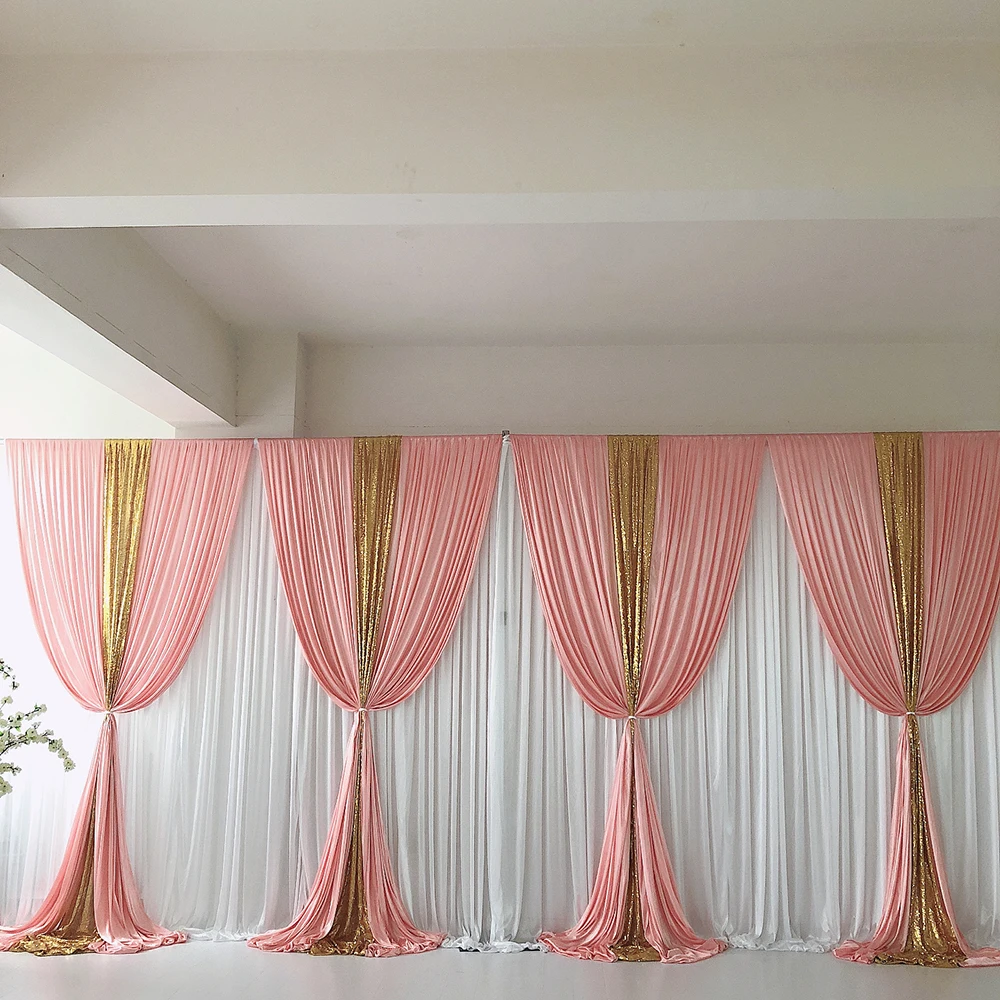 

White Curtain Blush Pink Ice Silk Gold Sequin Drape Backdrop Wedding Birthday Party Panels Wall Drapery Background Decoration