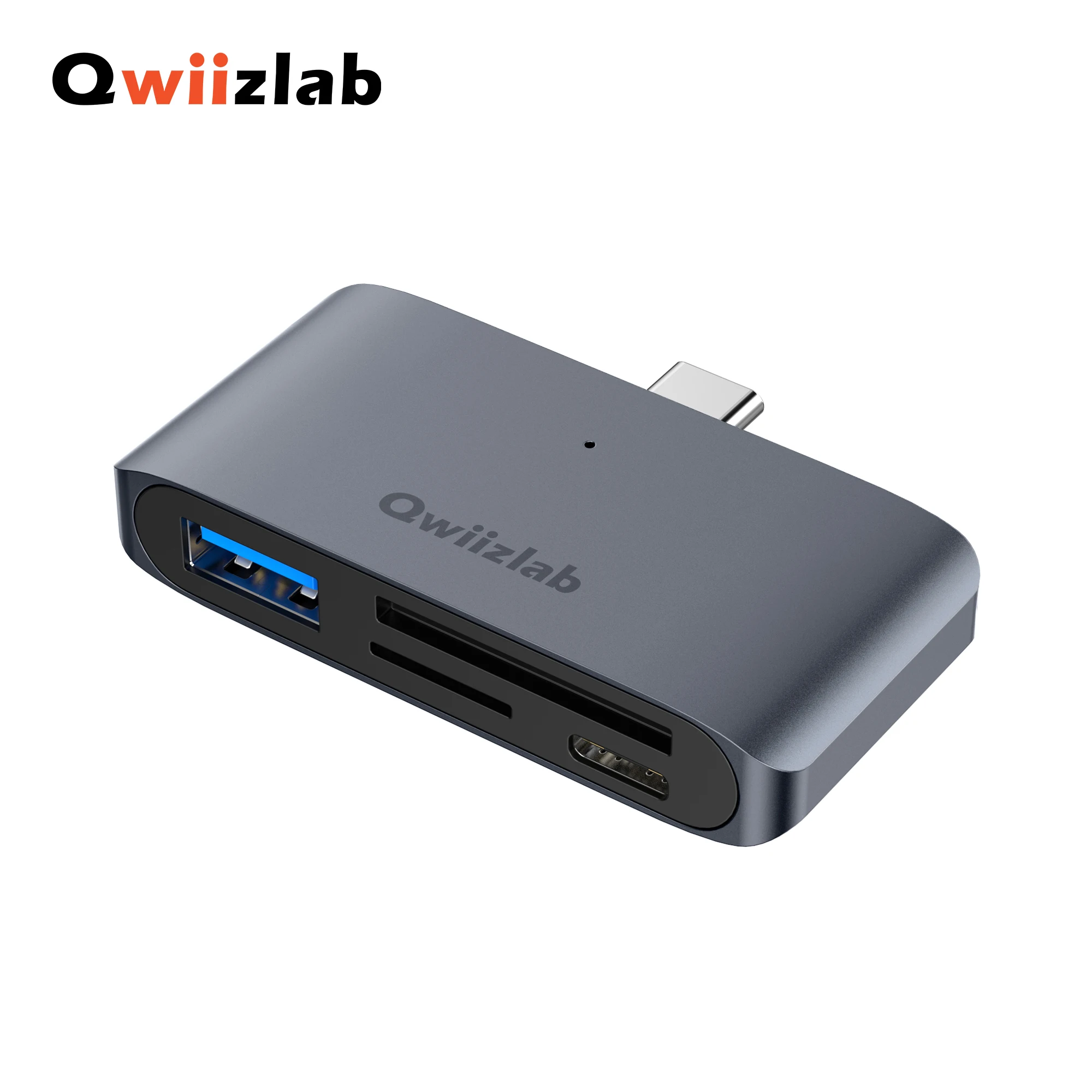 Qwiizlab 4-в-1 устройство для чтения SD-карт MicroSD 5 Гбит/с USB 3,0 Type-C хаб адаптер для MacBook iMac iPad Surface Pro (серый)