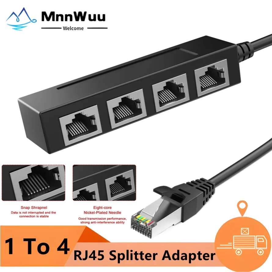 Multi-Port RJ45 Ethernet Network Adapter, 1-to-4 LAN Cable Splitter