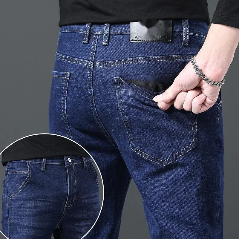 Autumn New Jeans Men's High Waist Elastic Loose Straight Casual Pants Anti Theft Buckle Back Bag_voghion.com