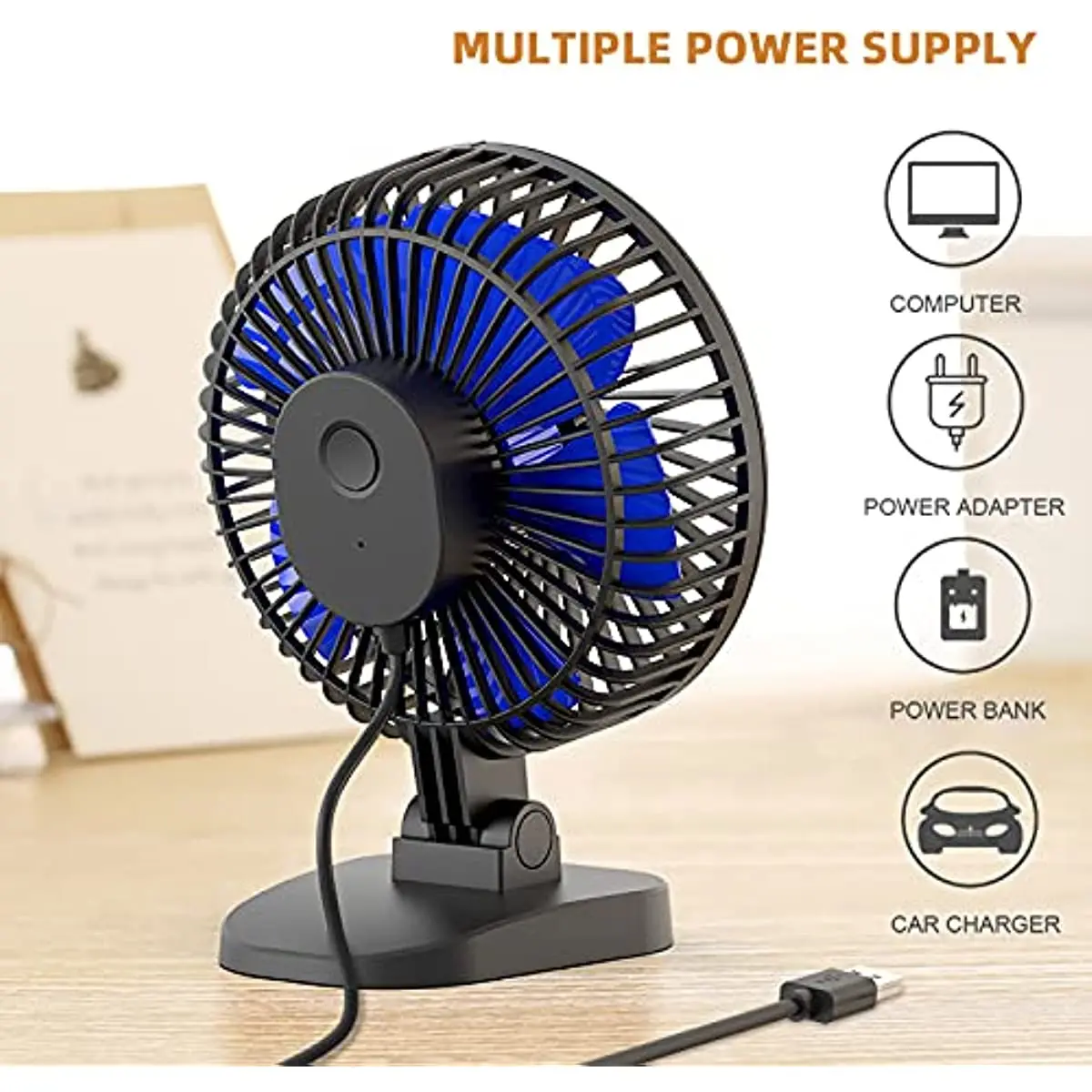 Mini Fan 4 Inch Desk Fan 3 Speeds USB Powered