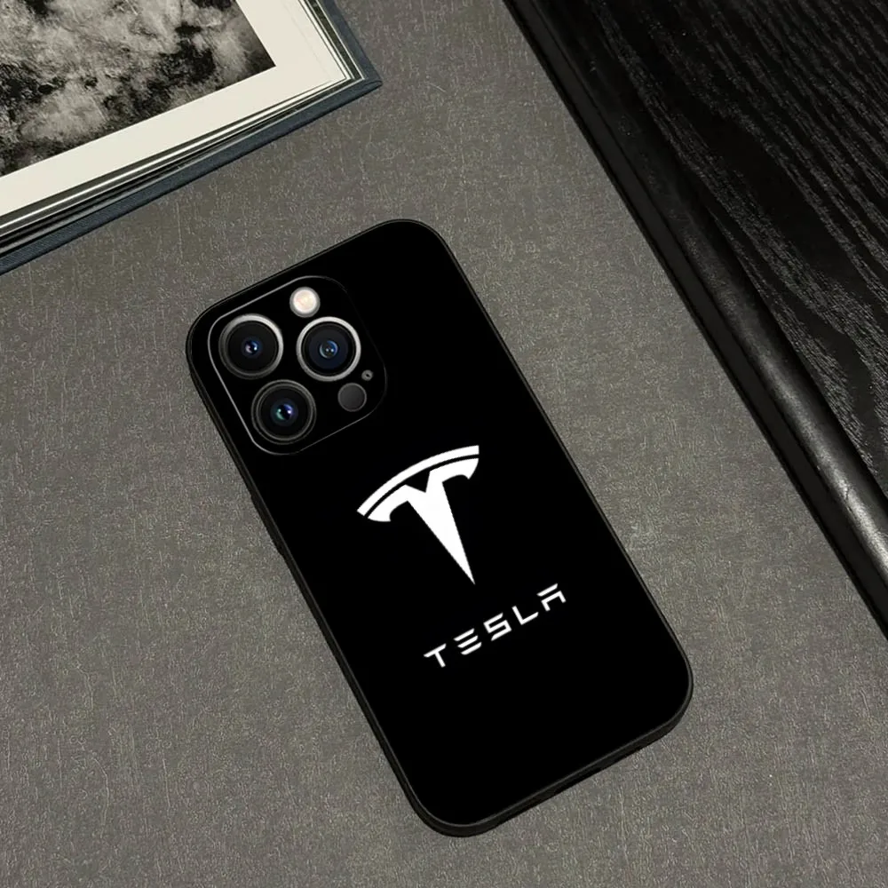 

New Energy Car T-Tesla Logo Phone Case for iphone 15 14 13 12 11 Mini Pro Max Plus Shockproof Back Cover protective case