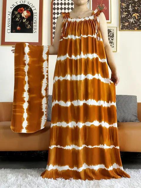 Robe d'été en fibre de coton avec écharpes pour femmes, sous-robe, Abaya Dashiki, Maxi Lady Robe, Kaftan, Robe éducative, 2024