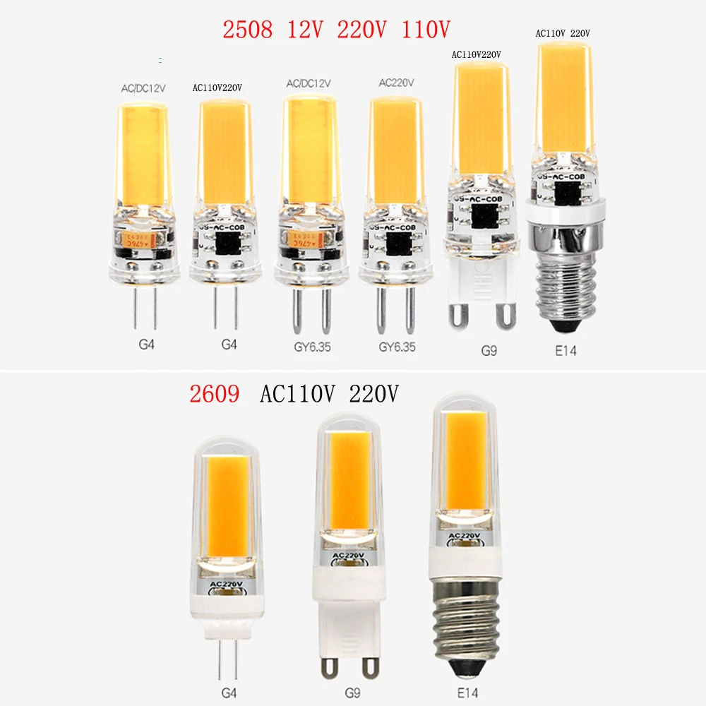 

10pcs AC110V 220V G4 G9 E14 LED Bulb Dimmable Mini Small 5W 6W 2508 2609 LED COB Spotlight Chandelier Replace 60w Halogen Lamp