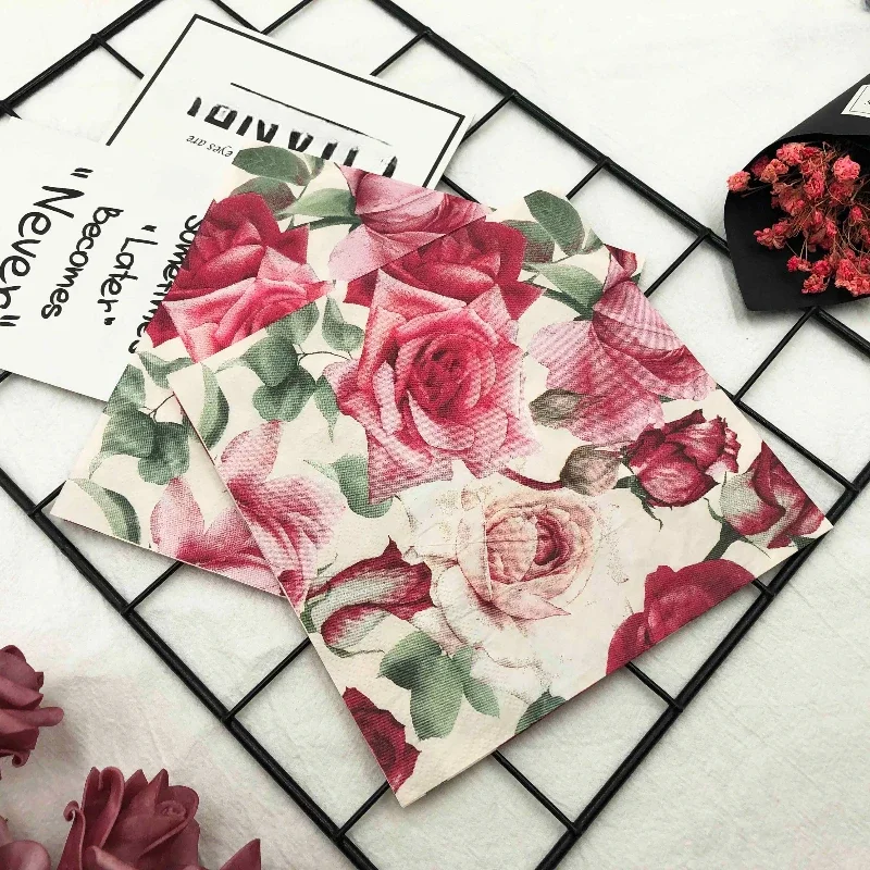 Paper Napkins 20pcs/Pac 33*33cm 2-Ply New Rose Colourful Printed Napkin