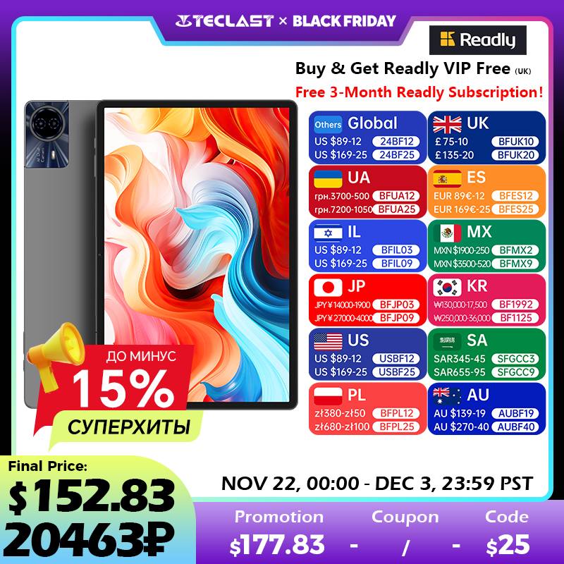 Teclast T65 Max 13" FHD Display Android 15 Tablet MediaTek G99 8GB+12GB Expansion RAM 256GB ROM 10000mAh Battery 18W Widevine L1