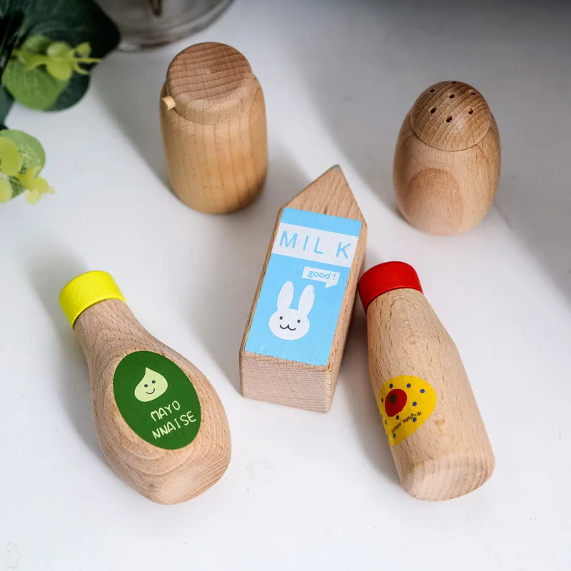 1Pcs Montessori Kitchen Toys Wooden Kitchen Play House Simulation Play House Condiment Bottles Educational Toy for Children Gift 3