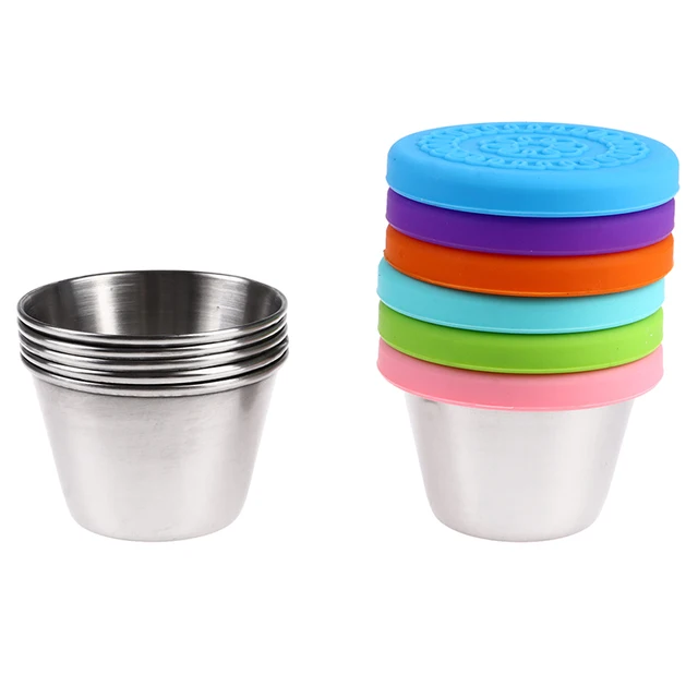 Stainless Steel Sauce Cups with Silicone Lids Reusable for Dipping Sauces  Salad Stainless Steel Condiment Containers TS1 - AliExpress