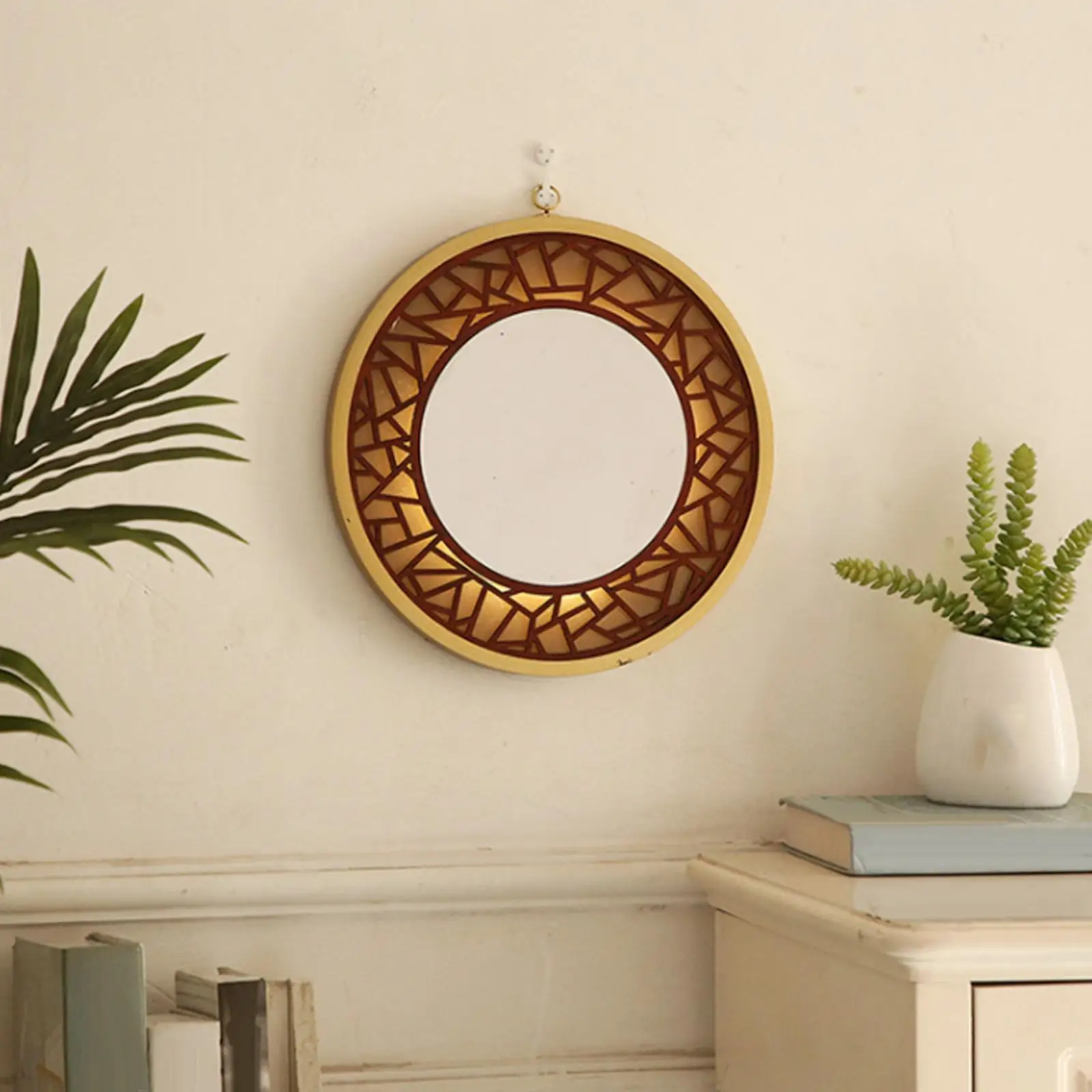 Specchio da parete rotondo in legno decorato - Piccolo
