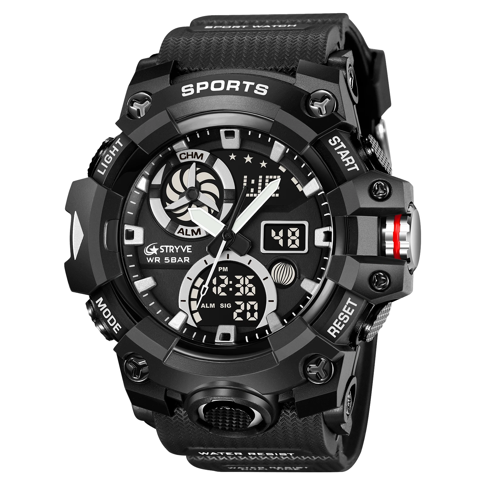 Stryve-digital Double Time Chronograph Ver para Homens Luxo Eletrônico Sport Relógios Week Display Relógios de Pulso Venda Quente