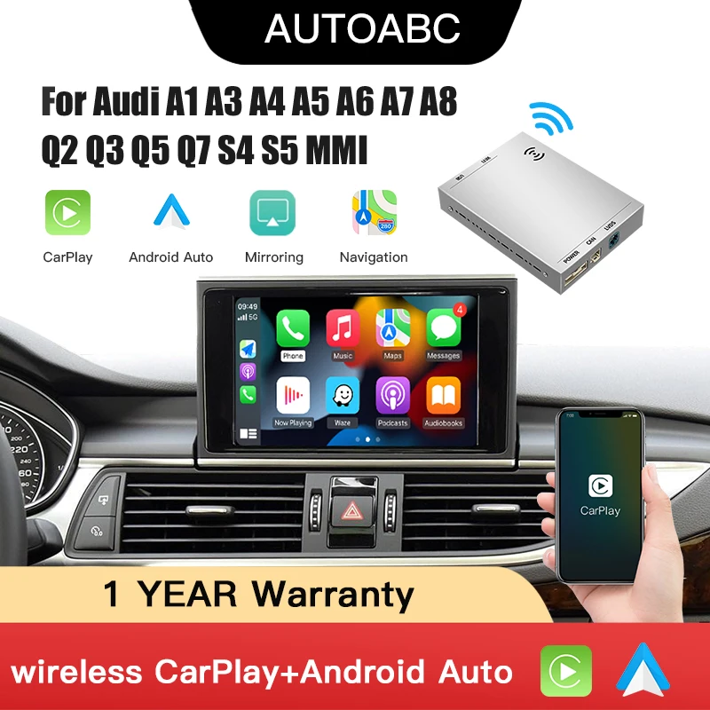 

AUTOABC Drahtlose Apple CarPlay Geeignet Für Audi A1 A3 A4 A5 A6 A8 Q2 Q3 Q5 Q7 MMI Modul Android Auto Spiegel Reverse Kamera
