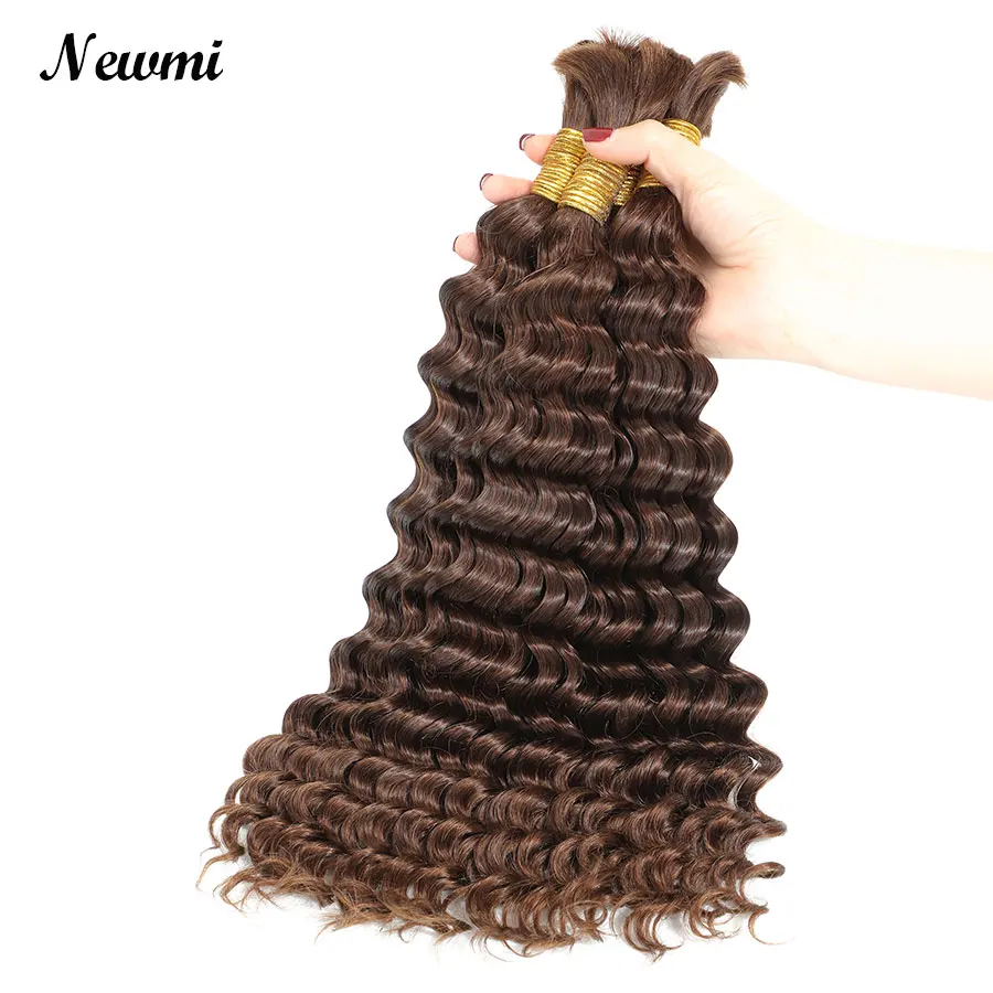 Newmi #4 Deep Wave Braiding Hair Deep Curly Bulk Human Hair For Micro  Braiding Wet And Wavy Crochet Braids Brown Color 100g/pc - AliExpress