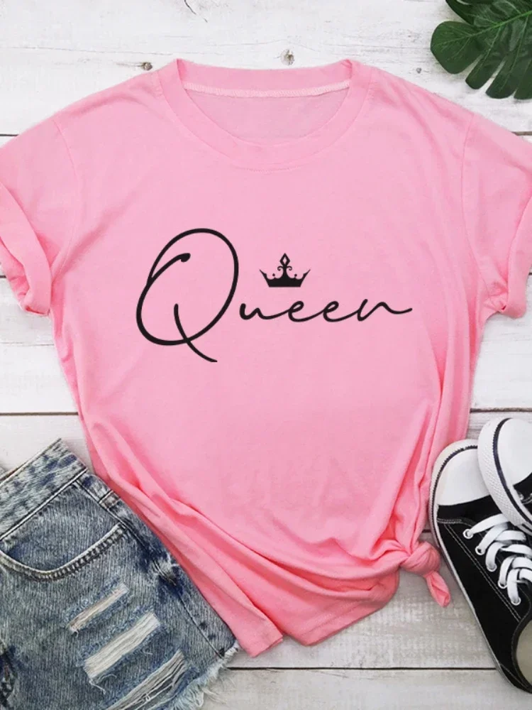 

Y2k летняя свободная футболка с коротким рукавом, футболка с принтом короны и королевы, Женская свободная футболка с круглым вырезом, женская футболка, топы, одежда