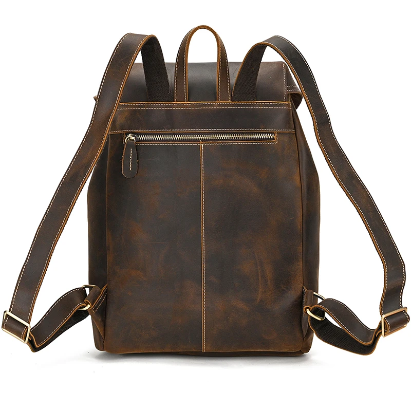 Luufan Genuine Leather Backpack Men Vintage Crazy Horse Leather Bucket Daypack Large Capacity Male Travel Backpack School Bags 4