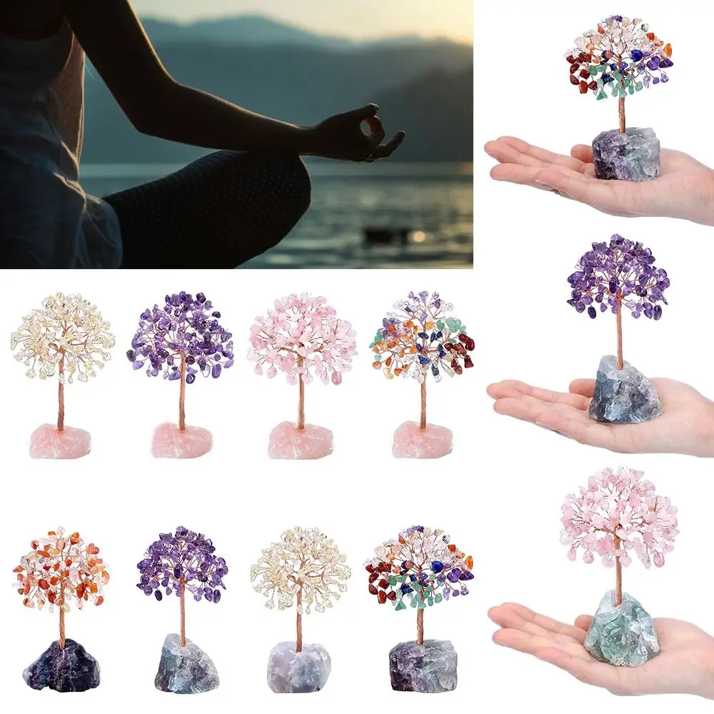 1PC Crystal Money Tree Copper Wire Wrapped Agate Fluorite Base 2