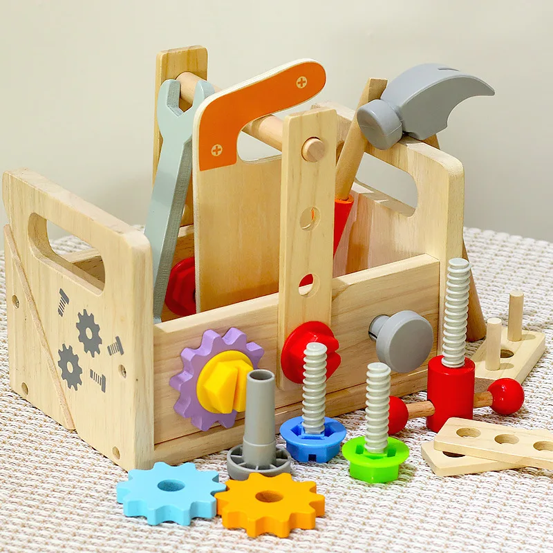 

Children's Wooden Multiple Repair Toolbox, Screw, Disassembly And Nut, Hand-held Tool Table, Baby Puzzle, Family Toy