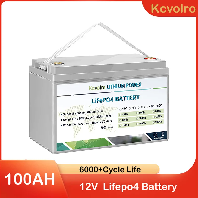 Batería LiFePO4, batería de litio de 12 V 100 AH con pantalla LED, BMS  integrado, batería de ciclo profundo para energía de respaldo, campamento,  RV