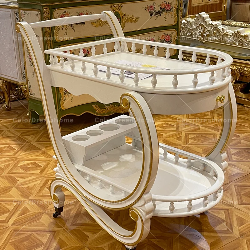 

French luxury white hand carts & trolleys wood bar carts for home