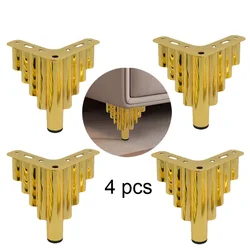 Set of 4 Durable Triangle Top Plate Furniture Legs with Rubber Floor Protectors for Sofas, Beds, Dressers, and Cabinets (4pcs - Gold - 15cm)
