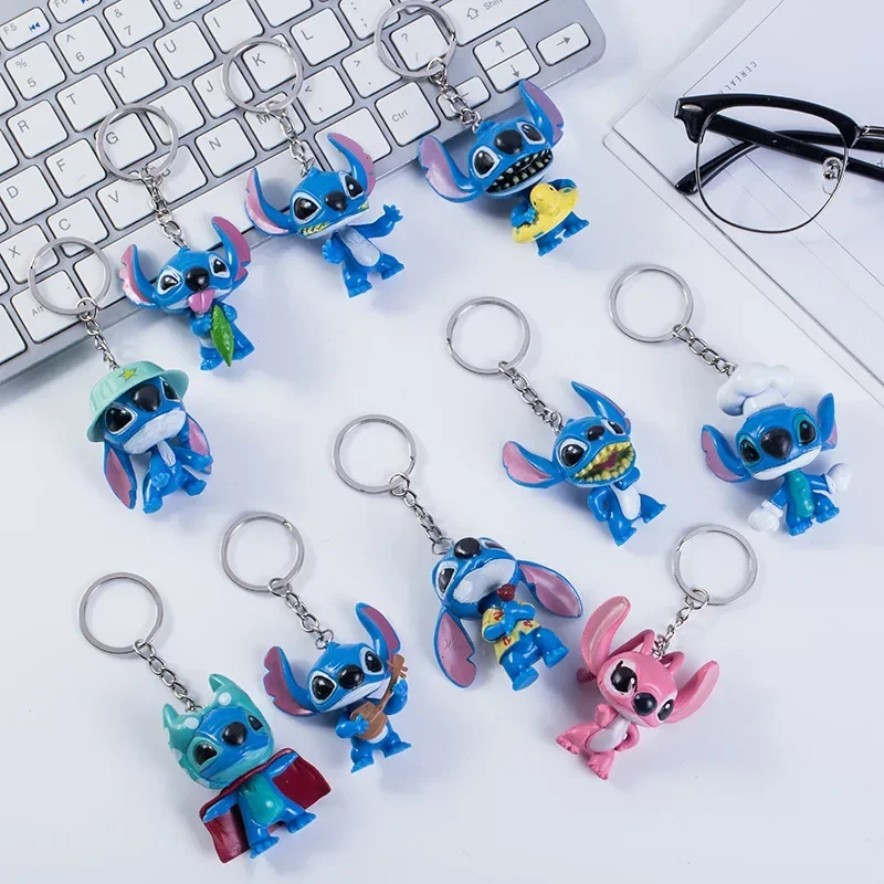 

10 Pcs/set Stitch Disney Keychain Stitch Series Different Styles Resinous Anime Figure Toys Pendant Keyring Girl Birthday Gift