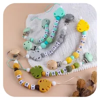 Baby Pacifier Clips Chain Silicone Leaf Beads Teether Toys Dummy Holder English Name Pacifier Chain Gift Customized Name 2